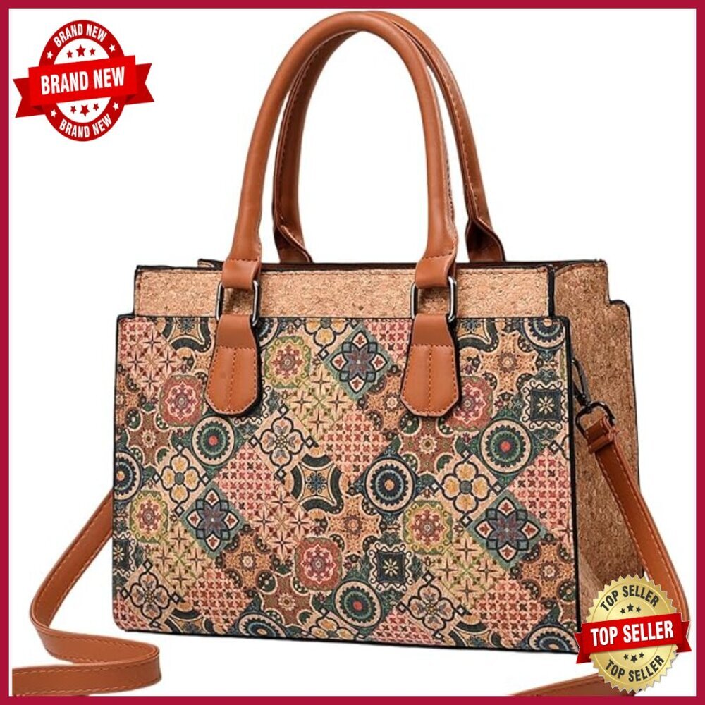 Vegan Leather Crossbody Bag Convertible Shoulder Purse Quilted Cork - Picture 1 of 6